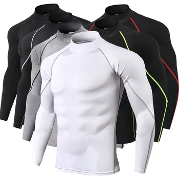Мужская быстросохнущая рубашка для бега, спортивная футболка для бодибилдинга с длинным рукавом, компрессионный топ, футболка для спортзала, мужская облегающая футболка для фитнеса Rashgard