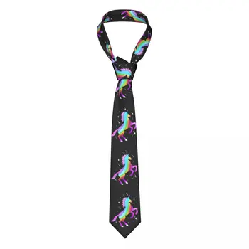 Мужской галстук Тонкий узкий галстук с радужным единорогом, модный галстук в свободном стиле, мужской галстук для вечеринки, свадьбы