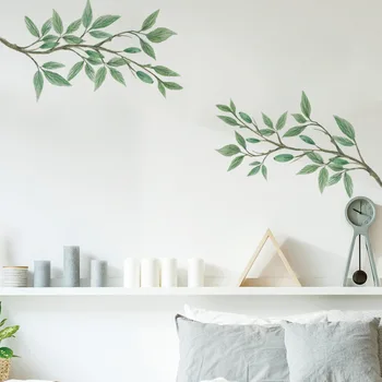 Наклейки на стены с зелеными листьями, съемные наклейки на стены из свежих листьев растений, Обои для рабочего стола в спальне, гостиной, офисе