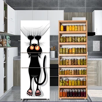 Наклейки на холодильник с котом, декоративные виниловые обои на стену Для интерьера кухни, Аксессуары для украшения дома, Подростковая комната