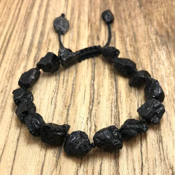 Натуральный черный камень турмалин, самородки, чипсы, бусины, регулируемый шнурок-браслет