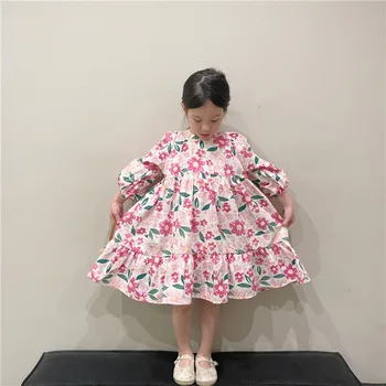 Новая весенняя детская юбка 2023 года для девочек в корейском стиле, платье с длинными рукавами и цветочным принтом для девочек