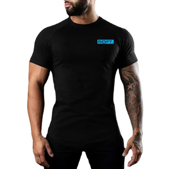 Новая летняя молодежная футболка с принтом для мужчин для фитнеса, облегающая мышцы, короткий рукав, повседневный O-образный вырез