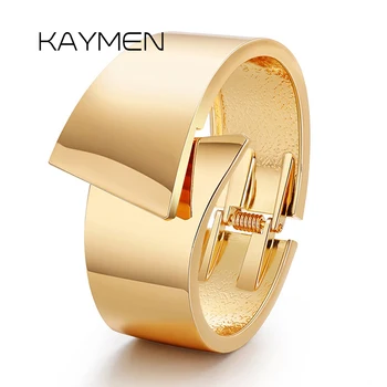 Новые поступления KAYMEN, гладкий браслет-манжета для женщин, позолоченная геометрическая форма, массивный браслет, прямая поставка Подарков