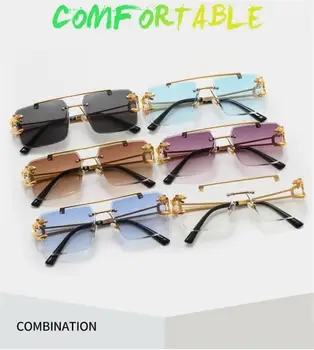 Новые солнцезащитные очки без оправы в стиле ретро Для мужчин и женщин, бренд-дизайнер, Модные солнцезащитные очки в стиле панк, Популярные очки Ins, Металлические Затемняющие очки UV400