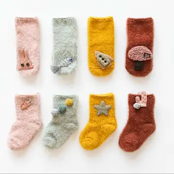 Новые утепленные детские носки с объемным рисунком рыбки, носки для новорожденных, короткие теплые носки для мальчиков и девочек-трубочек