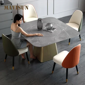 Новый обеденный стол из серого сланца, простой домашний квадрат для небольшой квартиры с поворотным столом, Дизайнерский ресторанный стол на 4 персоны