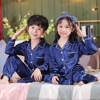 Ночная рубашка для девочек, Атласная Однотонная Пижама для мальчиков, Детская Пижама для сна 4, 6, 8, 10, 12 лет, Детская Шелковая Ночная рубашка, Пижама для малышей
