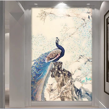 Обои на заказ beibehang 3d фреска Новый китайский цветущий фон с павлином в короне, настенная Живопись papel de parede обои