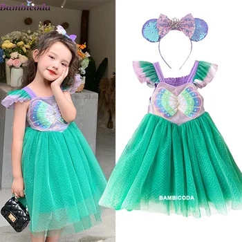 Платье принцессы Русалочки Ариэль для девочек, косплей на Хэллоуин, детские праздничные костюмы, Карнавал, детская одежда на Хэллоуин