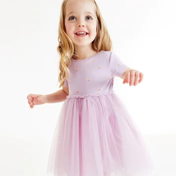 Платья для девочек, Детская одежда, Летнее платье трапециевидной формы принцессы с круглым вырезом, Милое сетчатое платье для девочек 3-8 лет, Милая детская одежда