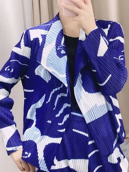Плиссированная куртка с Геометрическим принтом Miyake, пальто, Осень 2022, Новинка Зимы, Корейский Модный Кардиган, Большой Свободный топ, Короткая рубашка с длинным рукавом