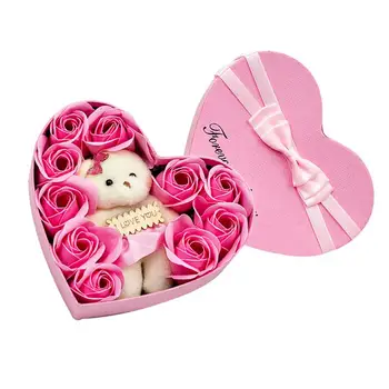 Подарочная коробка с цветочным мылом в форме 10 сердечек, Ароматические Лепестки Роз на День Святого Валентина с Мишкой, Рождественский Подарок на День Рождения, Свадебный подарок для подруги