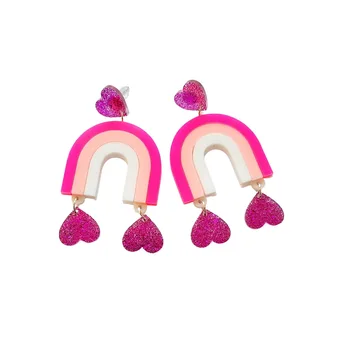 Подвеска в виде розового сердца, геометрические серьги-гвоздики с радугой, Преувеличенные ювелирные изделия