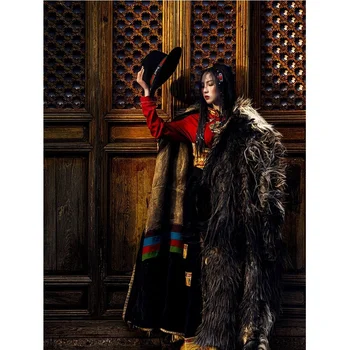 Полный комплект классической черно-красной тибетской одежды для этнических меньшинств Тибета в Ганзи, Тибет