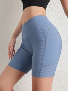 Поперечный карман на талии, дышащие быстросохнущие шорты для бега на открытом воздухе, штаны для фитнеса, четверть брюк для йоги