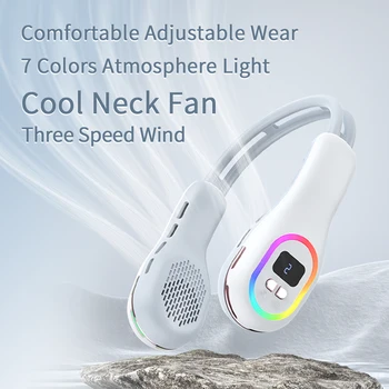 Портативный Шейный вентилятор Перезаряжаемый 3600 мАч Mini USB Бесшумный Мягкий Складной шейный вентилятор для путешествий с ярким светом
