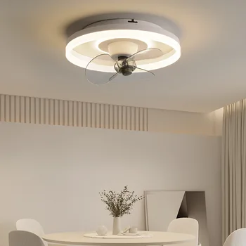 Потолочный вентилятор в спальне, обеденная лампа, Невидимый вентилятор с дистанционным управлением, трехцветный комнатный светильник с поворотной головкой на 360 °