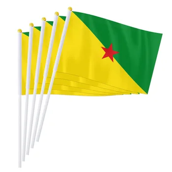 ПТЕРОЗАВР 14x21 см Франция Французская Гайана Ручной Флаг, Французский Регион Гайан-Франсез Ручной Маленький Развевающийся Флаг Декор Стола Подарки