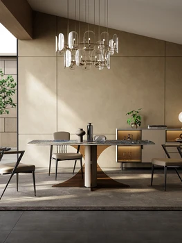 Роскошный прямоугольный стол из каменной плиты, современный стол, акриловый итальянский минималистичный стол и сочетание стульев