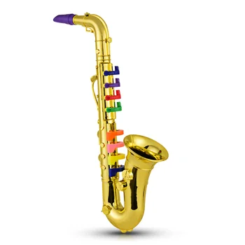 Саксофон Детские музыкальные духовые инструменты ABS Металлический Золотой Саксофон с 8 цветными клавишами, игрушки для музыкальных инструментов для детей