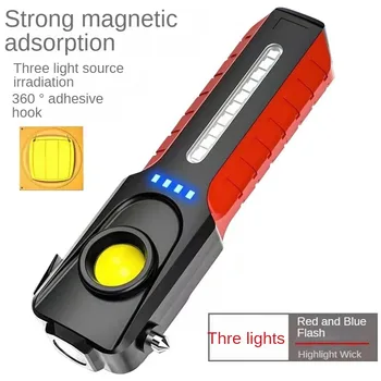 Светодиодный COB фонарик с предохранительным молотком, перезаряжаемый через USB с магнитным блоком питания, фонарик, наружный аварийный рабочий фонарь