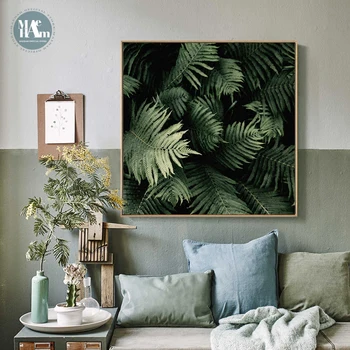 Скандинавский пейзаж с зелеными растениями, настенное искусство, холст, плакат и печать на холсте, декоративная картина для домашнего декора гостиной