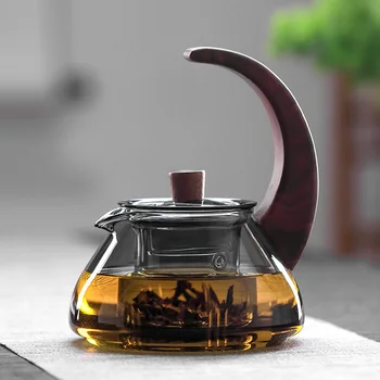 Термостойкий Стеклянный чайник с деревянной ручкой, чайник для заварки чая, Чайник для разделения воды, чайник для кипячения чая Пуэр, Чайник для чая