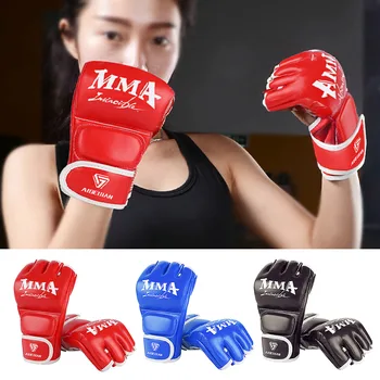 Тренировочные боксерские перчатки на полпальца, пригодные для носки Защитные перчатки для кикбоксинга из полиуретана, устойчивые к разрыву, дышащие для спортивных принадлежностей