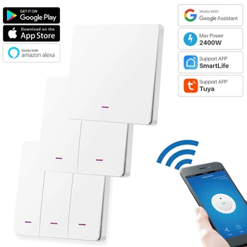 Умный WiFi Выключатель света 1/2/3 Gang Кнопка дистанционного управления приложением Tuya Автоматизация Умного Дома Работает с Alexa Google Assistant