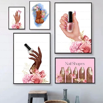 Формы ногтей для девочек и цветочные кисти, плакат и принты, картина на холсте, настенные рисунки, маникюр, салон красоты, домашний декор