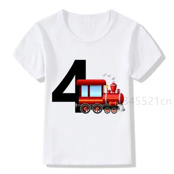 Футболка с номерами на день рождения Cool Train для мальчиков и девочек, детская футболка с днем рождения Для мальчиков, Белая футболка, топ для маленьких девочек