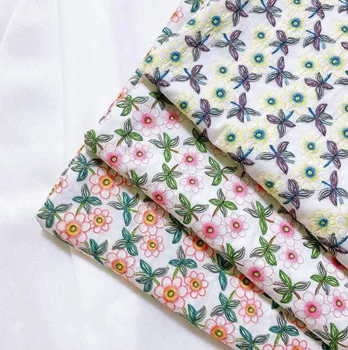Хлопчатобумажная ткань, кружевная ткань с цветочной вышивкой, аксессуары для одежды ручной работы, ширина 130 см, 1 ярд