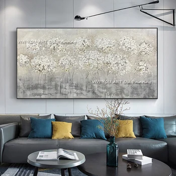 Холст с современными белыми цветами ручной работы, Абстрактные плакаты, картины на стену с природой для гостиной, украшения дома Cuadros