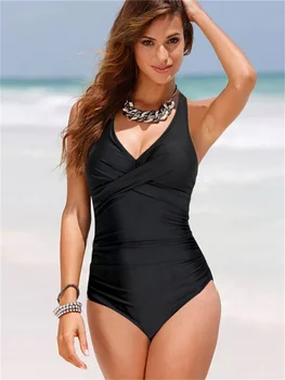Цельный купальник, женские купальники 2023, Новый однотонный черный купальный костюм, женский монокини, сексуальная винтажная летняя одежда для купания для девочек, пляжная одежда